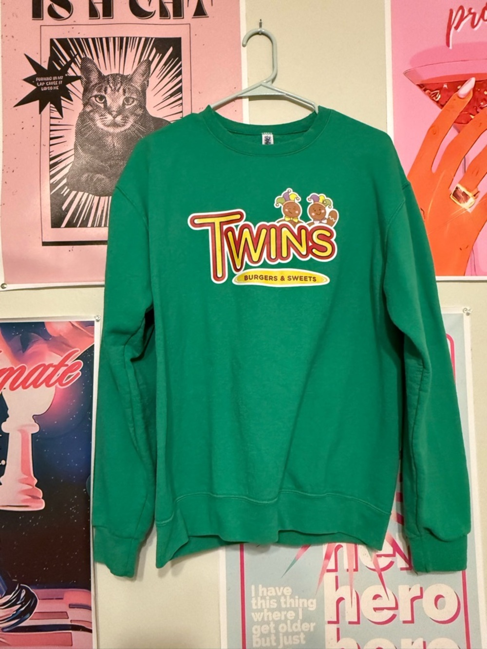 Twins Green Crewneck Sweatshirt with Playful Logo